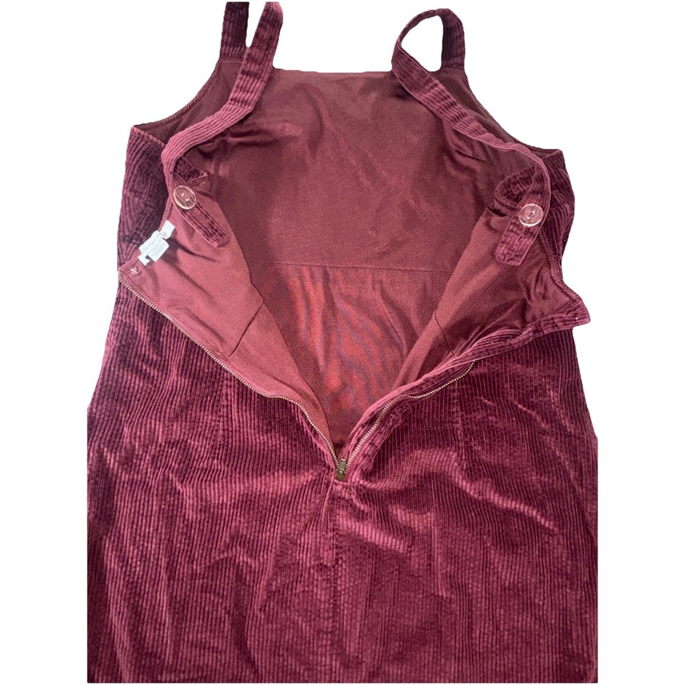 American Eagle Size Medium Corduroy Skirt Overall Dress Wine Adjustable Straps - Picture 13 of 16